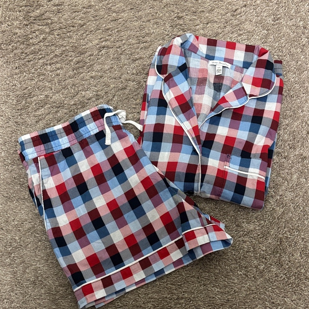 Vera Bradley Red, Light Blue & Navy Plaid Pajama Set